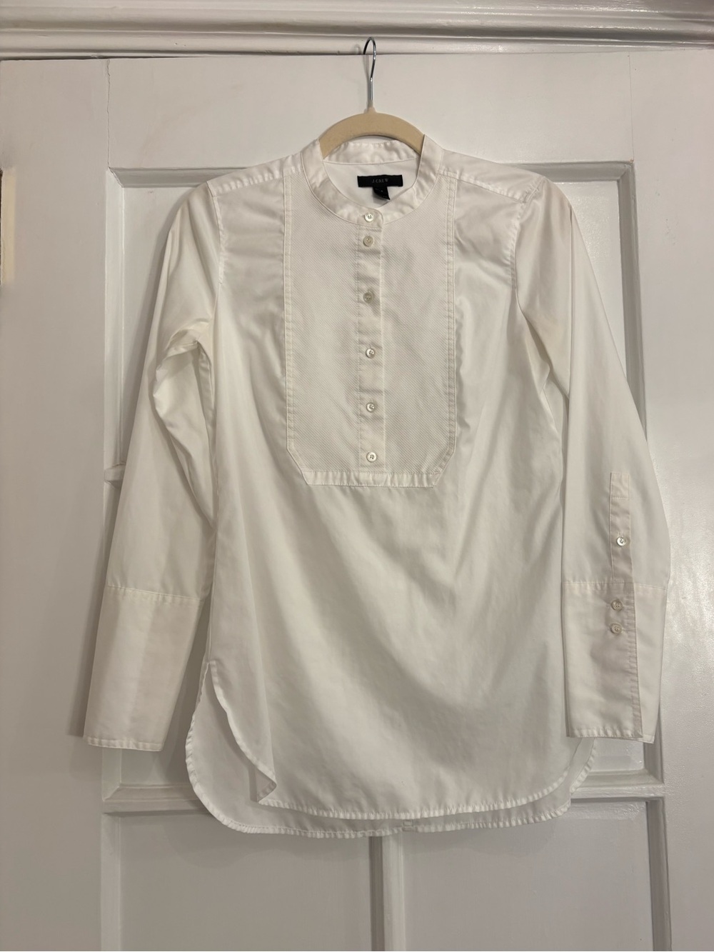 J. Crew Cotton Poplin White Tuxedo Popover Shirt